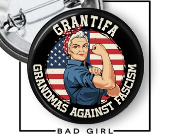 Grantifa Anti-Fascism Pinback Button: Grandmas against Fascism Political Activism Flair