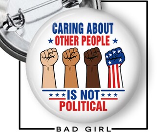 Caring About People Pinback Button: Human Rights, Pro-Democracy Flair