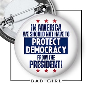 Political Protester Pinback Button: In America, Protect Democracy image 1