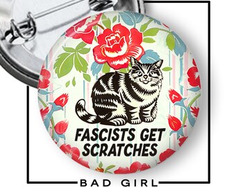 Anti Fascism Cat Pinback Button: Political Activism Flair