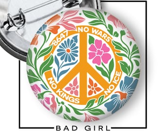 Floral Peace Sign Pinback Button: Anti Trump Resist Political Flair