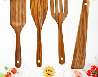 Hand-Crafted Wooden Spoon Set – 4 Pcs | Rustic Kitchen Utensils | Natural Wood Cooking Spoons.