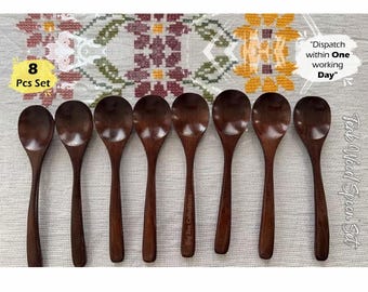 Handcrafted Wooden Spoons Set 8 PCS – Small Spoons for Eating, Honey, Tea, Coffee, Soup & Dessert. Wedding ,Valentine Day, New Year, Gift.
