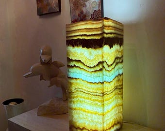 Handcrafted  Blue Banded Onyx Table Lamp – Rare Natural Stone Light