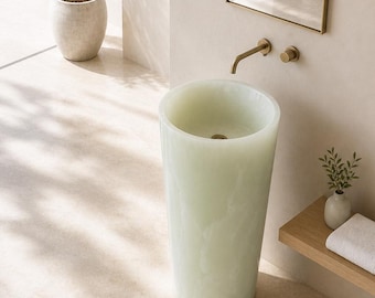 Green Onyx Pedestal Sink: Freestanding Bathroom Sink