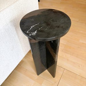 Black Marble Accent Table: Nero Marquina Stone Side Table Home Decoration image 4