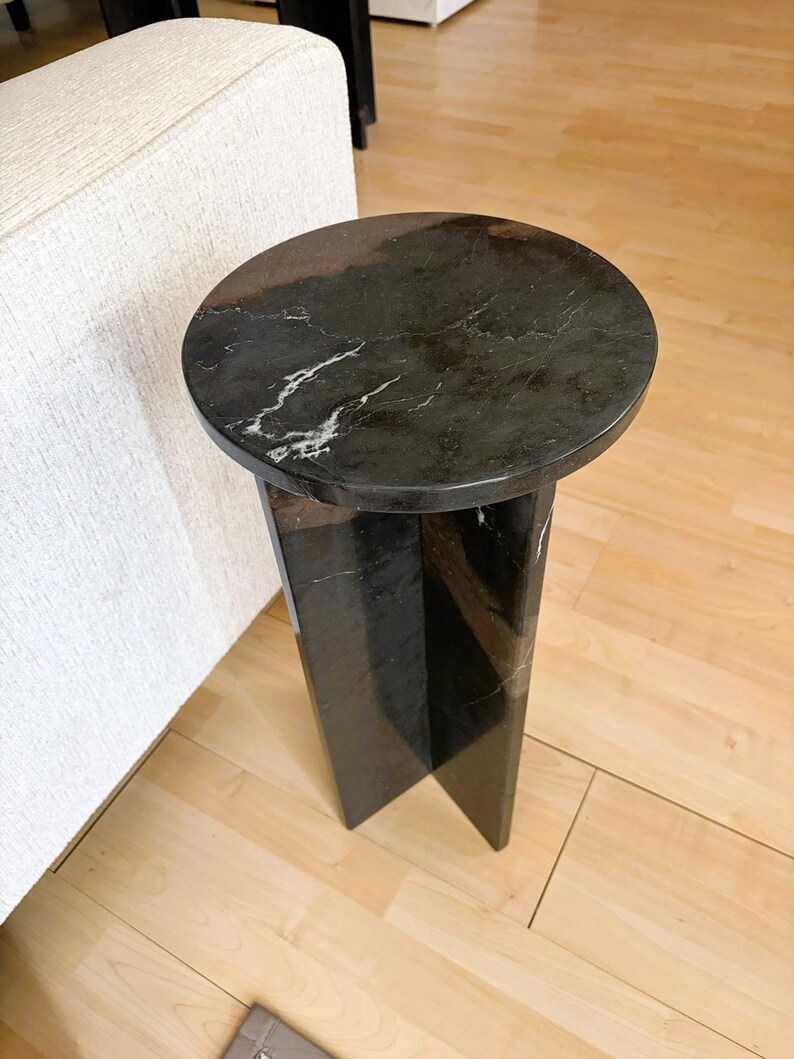 Black Marble Accent Table: Nero Marquina Stone Side Table Home Decoration image 4