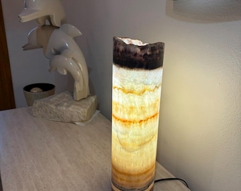 Onyx Table Lamp 16” | Handmade Natural Stone Cylinder Lamp | Luxury Ambient Lighting