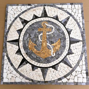 Handmade Marble Mosaic Medallion: Nautical Anchor Floor/Wall Tile (36&quot; Diameter)