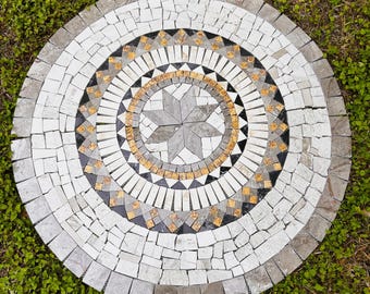 Handmade Marble Medallion: 40" Mosaic Floor or Wall Tile