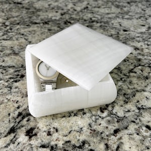 Handmade Square White Onyx Jewelry Box with Lid