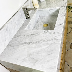 Marble Sink | Carrara Marble Wall Mounted Sink | Custom Marble Sink | Bathroom Vanity Sink | Carrara Marble Sink | Wall Mounted Vanity Sink