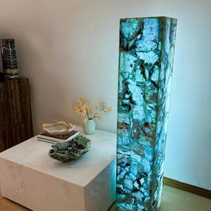 Fluorite Crystal Floor Lamp: Natural Stone Accent Decor Handmade