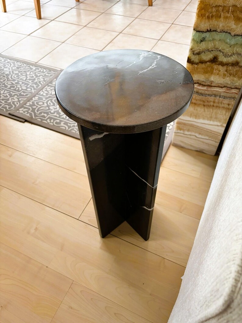 Black Marble Accent Table: Nero Marquina Stone Side Table Home Decoration image 3