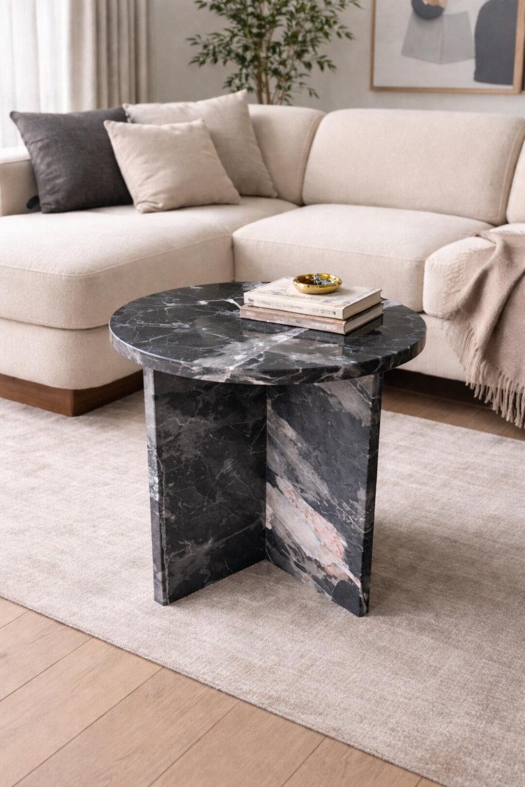 Black Marble Side Table – Handcrafted Stone Accent Table (20" X 25" H ...