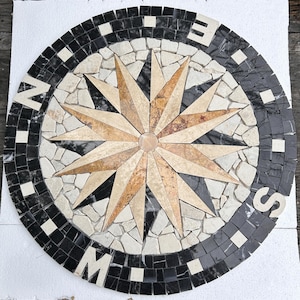 Handmade Marble Mosaic Medallion: 24&quot; Floor or Wall Tile