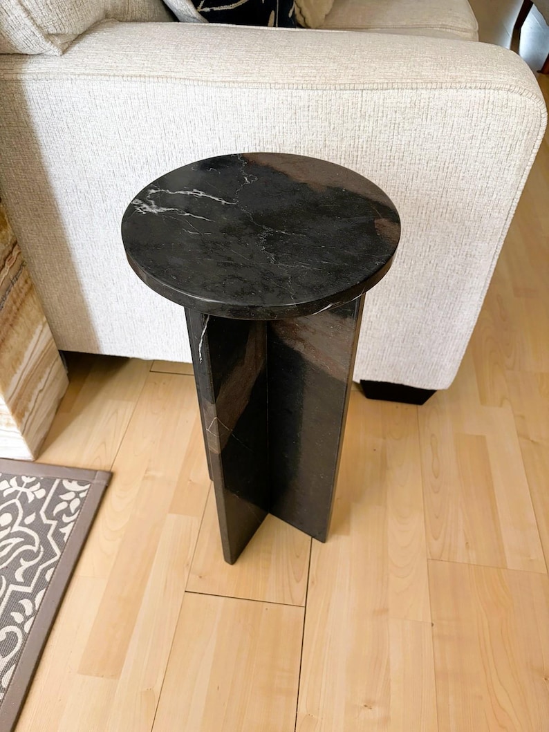 Black Marble Accent Table: Nero Marquina Stone Side Table Home Decoration image 5