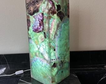 Handcrafted Fluorite Lamp: Natural Stone Table Light (16" x 6") Desk Lamp