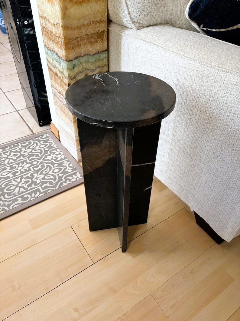 Black Marble Accent Table: Nero Marquina Stone Side Table Home Decoration image 2