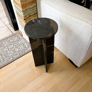 Black Marble Accent Table: Nero Marquina Stone Side Table (11"x23") Home Decoration