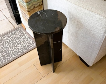 Black Marble Accent Table: Nero Marquina Stone Side Table (11"x23") Home Decoration