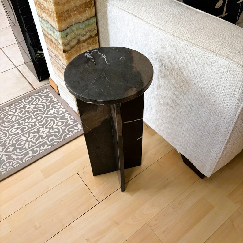 Black Marble Accent Table: Nero Marquina Stone Side Table Home Decoration image 1