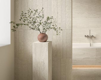 Handmade Marble Pedestal Table: Luxury Beige Travertine Side Table