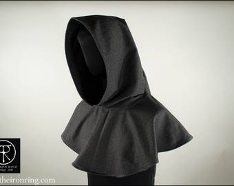 Lyri woolen hooded cape with Liripipe and hight neck, fantasy medieval renaissance, unisex, steampunk,larp, custom made