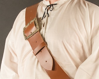2.67 inches wide Leather Baldric with brass buckle, pirate, larp, renaissance, steampunk.