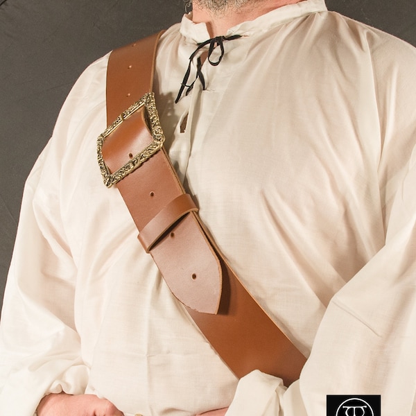 2.67 inches wide Leather Baldric with brass buckle, pirate, larp, renaissance, steampunk.