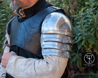 Shoulders protection pair of pauldrons layered metal aluminium larp fantasy