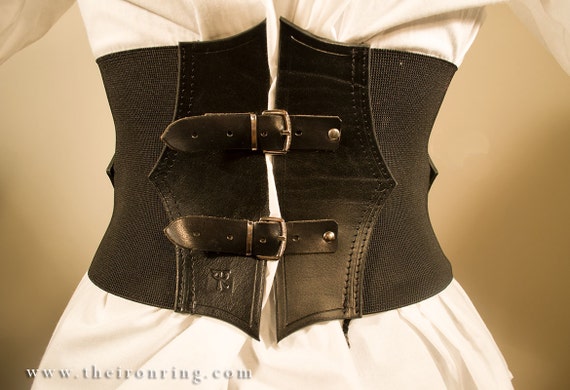 本革とゴムバンド、バックストラップを使用したレザーコルセットベルト