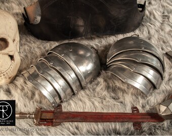 Shoulders protection pair of pauldrons layered metal aluminium larp fantasy