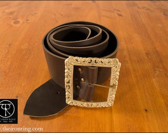 Fantasy leather belt  with brass buckle III, Cameron, larp, pirate, steampunk, renaissance