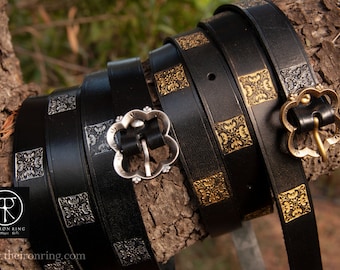 leather belt painted decorated patina Larp, Medieval fantasy, nobleman noblewoman