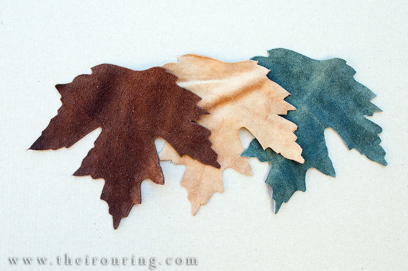 Suede Leather maple leaves Sand, brown and green set of 10 three different colors
