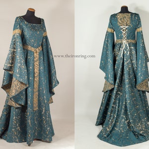 Cremisi, fantasy medieval celtic wedding dress, brocade cotton, embroidered, custom made