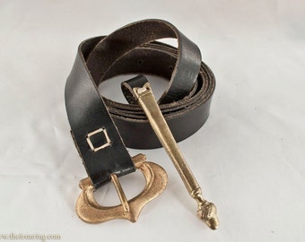 Historical leather belt with belt tip, medieval, replica, fantasy, larp, reenactment, renaissance.