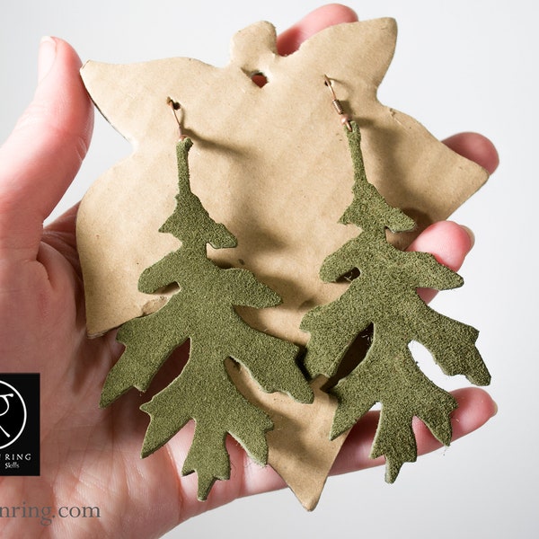 Suede Leaves Earrings White Oak, elf, elven, gift, leaf