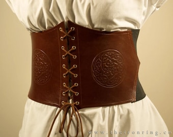 Alisea celtic Corset Belt with strings in genuine leather and elastic band, different colors available