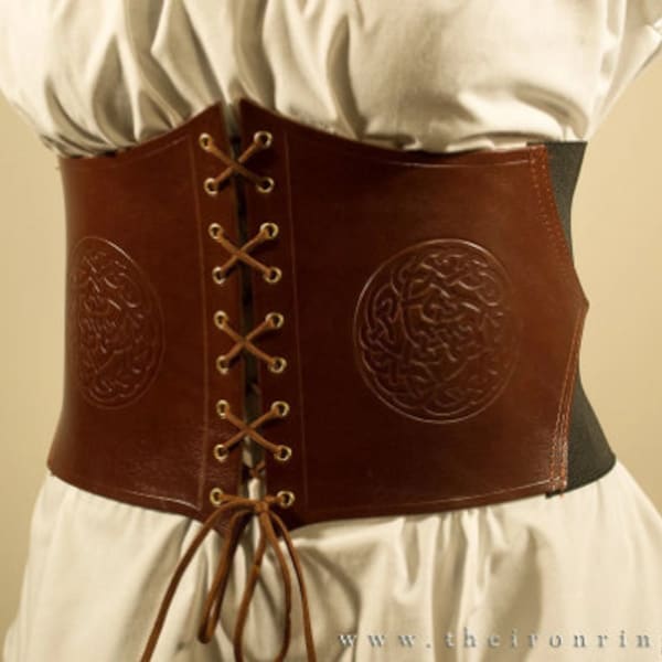 Ceinture corset celtique Alisea avec cordons en cuir véritable et bande élastique, différentes couleurs disponibles