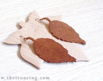 Suede Leaves Earrings hackberry brown color