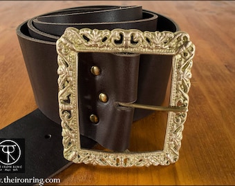 Santa Claus leather belt  with brass buckle, Christmas.