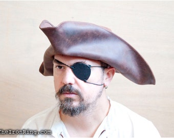 Eye patch made of genuine leather for pirate, Larp and cosplay. 3 laces version