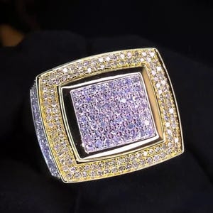 Men&#39;s Iced Out Moissanite Square Statement Pinky Ring 14K Solid Gold, Solid 925 Sterling Silver, Sizes 6-13, PASSES DIAMOND TESTER!!!
