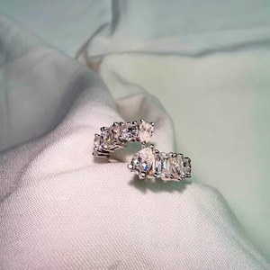 Open Mixed Cut Finger Wrap Stackable Rings, Multi Stone Moissanite Open Cuff Wedding Band, Unique Bridal Matching Band, Promise Ring For Her