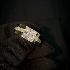 14k Gold Princess Cut Engagement Ring, Simple Moissanite Solitaire Ring Women, Solid Gold Modern Proposal Ring, Promise Ring Real Gold