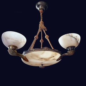 Alabaster chandelier with 3 shades. image 2