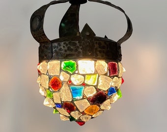Chunky stained glass lamp. Early 1900. Free shipping