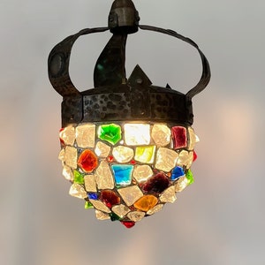 Chunky stained glass lamp. Early 1900. Free shipping